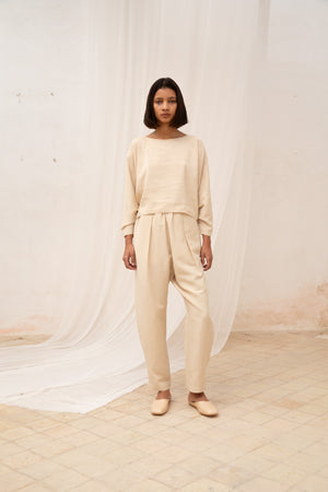 Ama, beige linen and silk pants