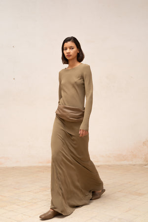 Sabrina, khaki stretch silk skirt