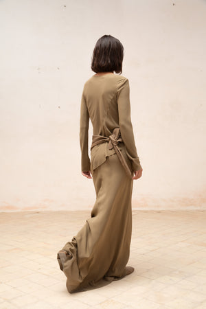 Sabrina, khaki stretch silk skirt