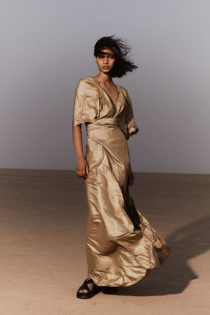 Martina, gold metallic silk dress