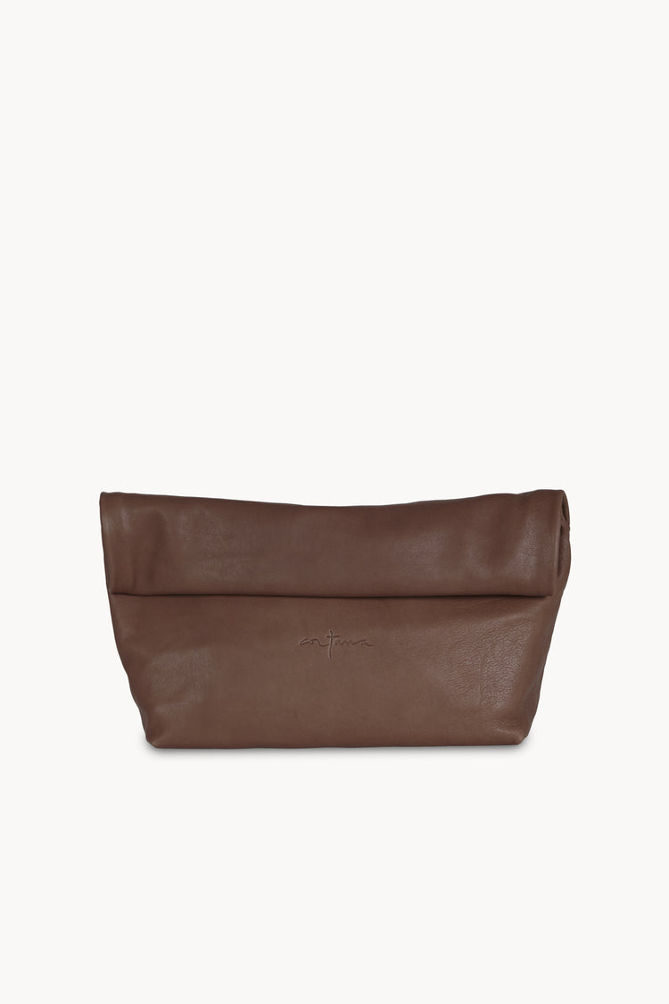 Delhi L, mocha beige leather clutch