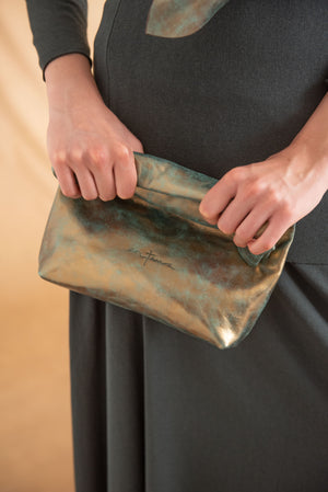 Delhi S, Turquoise Bronze Leather Clutch