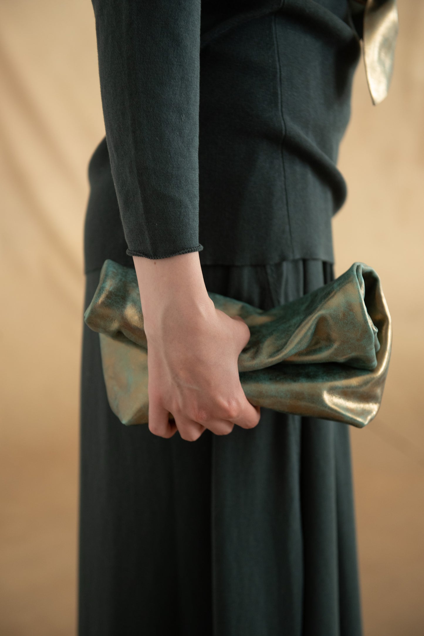 Delhi S, Turquoise Bronze Leather Clutch