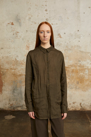 Dennis, chestnut oversize ramie shirt