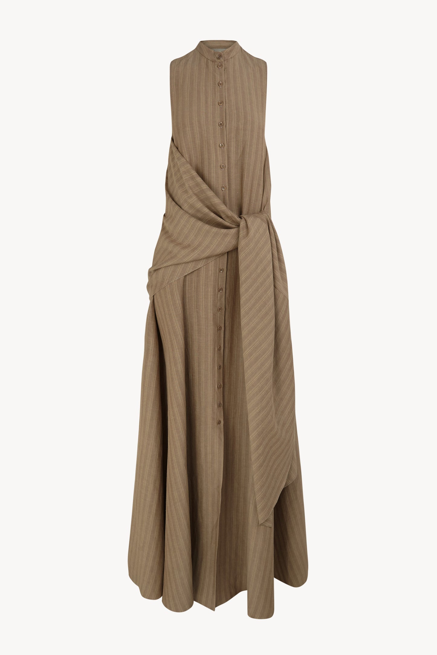 Edith, vestido de lino a rayas marron