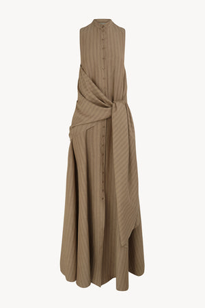 Edith, vestido de lino a rayas marron