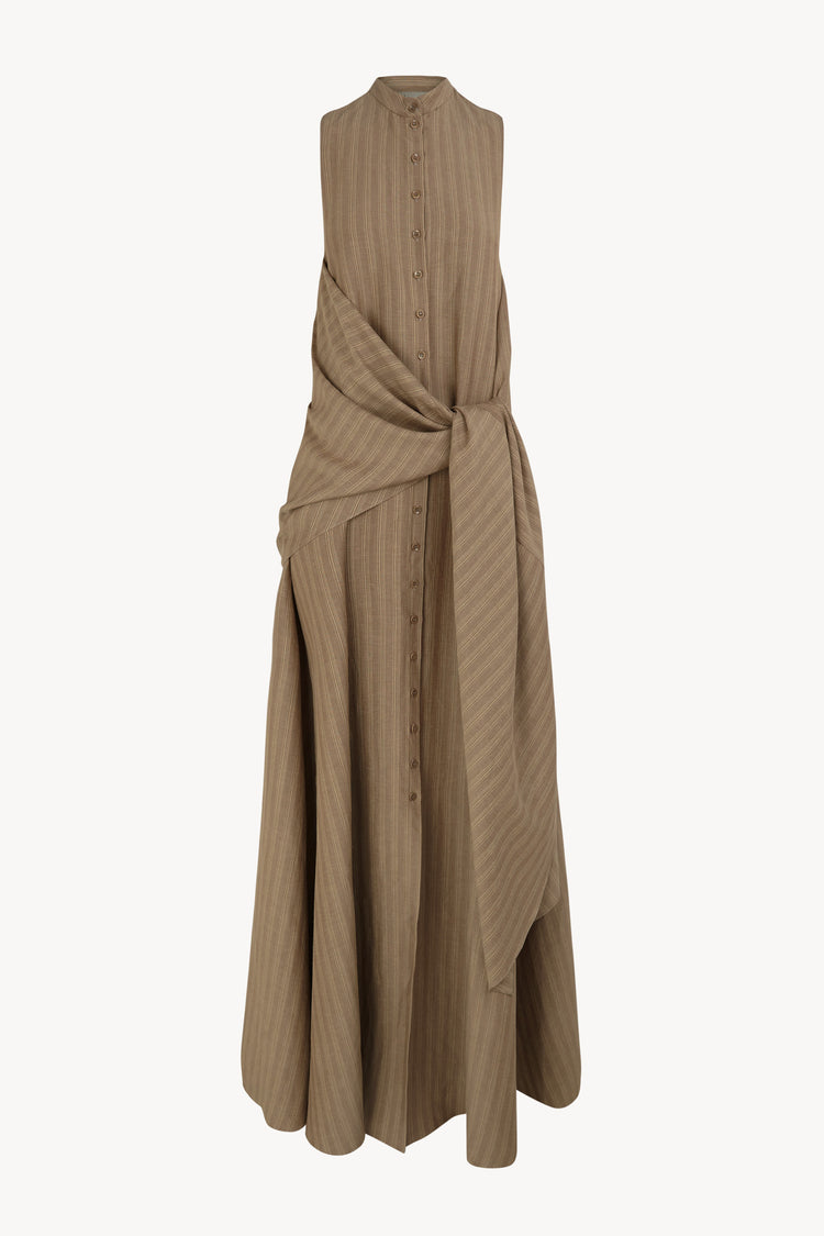 Edith, vestido de lino a rayas marron