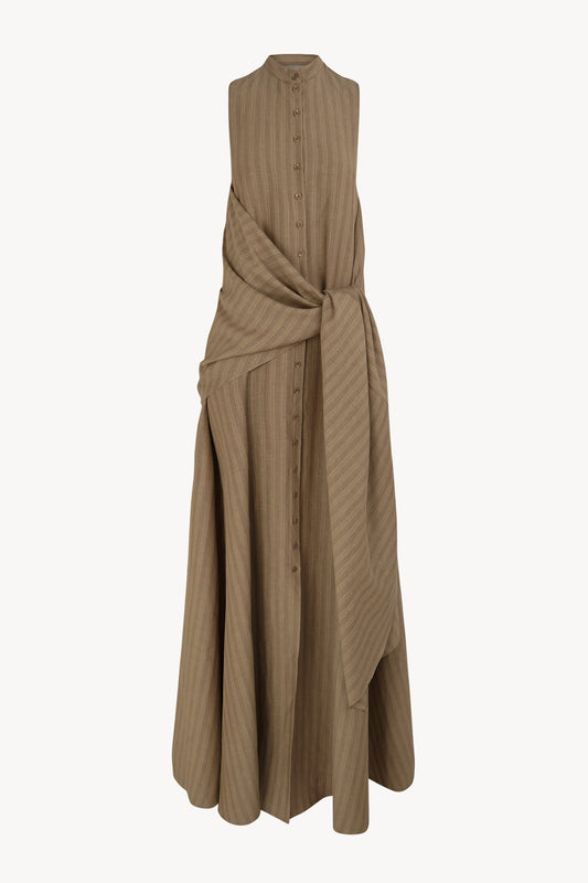 Edith, vestido de lino a rayas marron