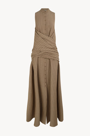 Edith, vestido de lino a rayas marron