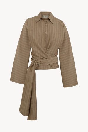 Edith, camisa de lino a rayas marron