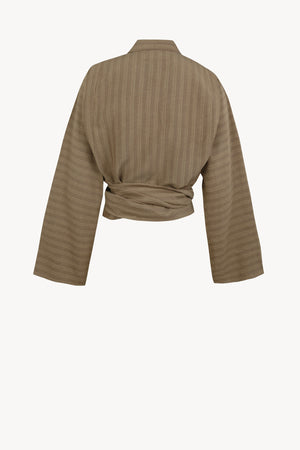 Edith, camisa de lino a rayas marron