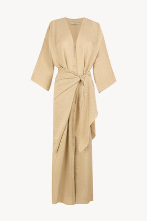 Eloise, vestido jacquard a rayas beige