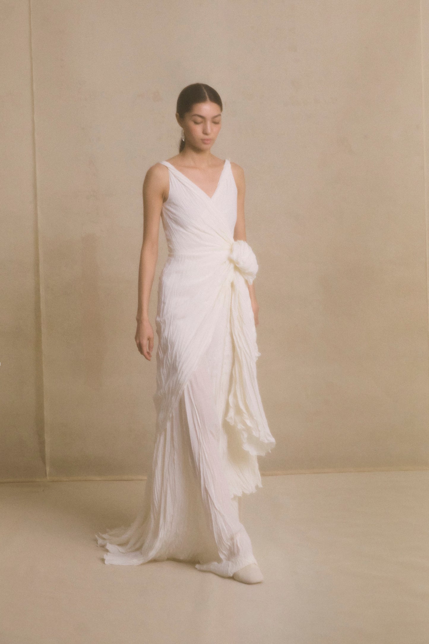 wrinkled silk dress Italian Glutinous Rice Flour V Neck Wrinkled Silk Maxi Dresses Fall Genistyle Shop