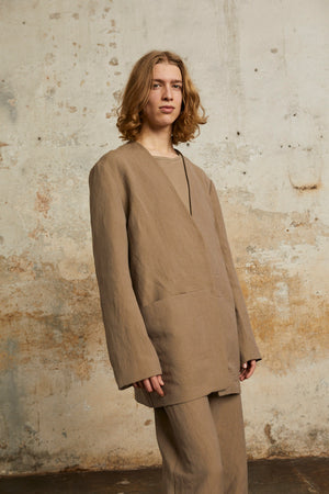 Rocco, jacket in linen and gray virgin wool