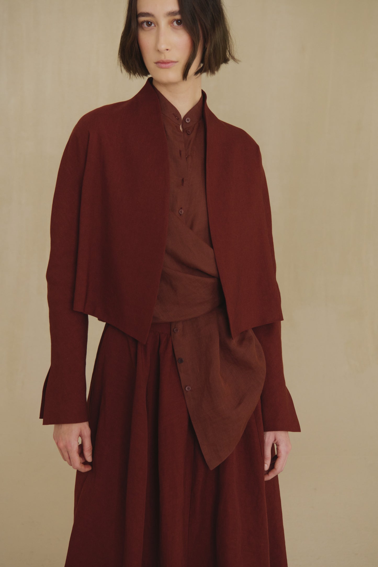 Rodeo, toasted red wool and linen short jacket