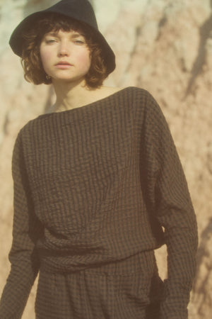 Bravo, beige checked jacquard top