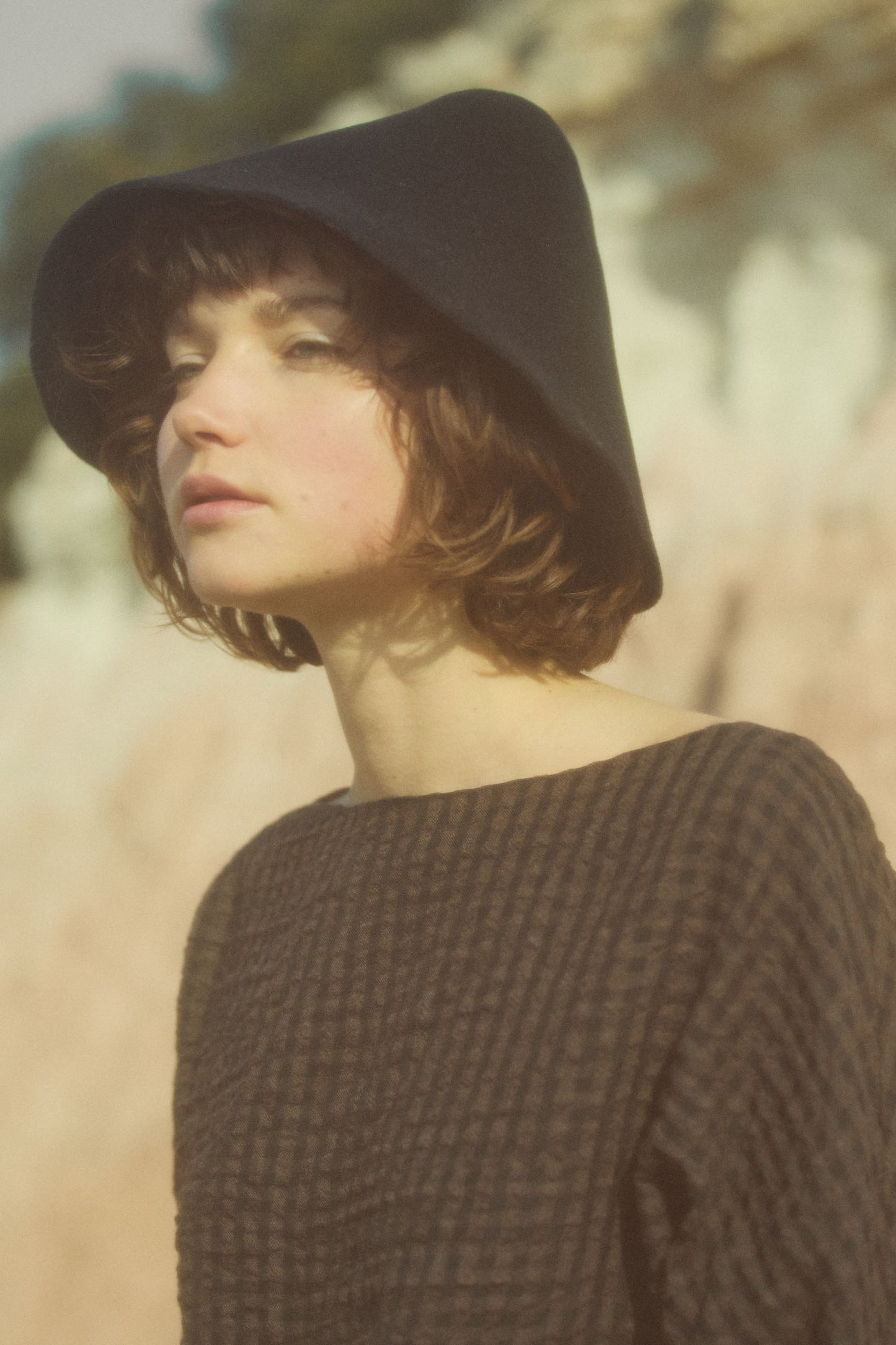 Bravo, brown checked jacquard top