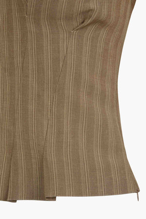 Ida, brown striped linen and silk top