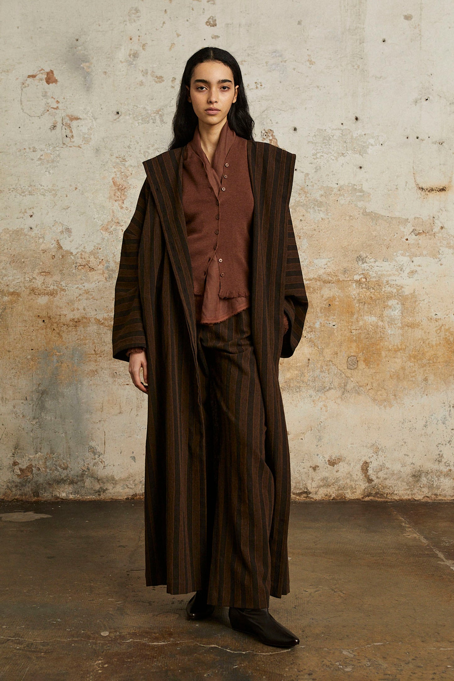 Marcel, brown striped pants in linen and wool