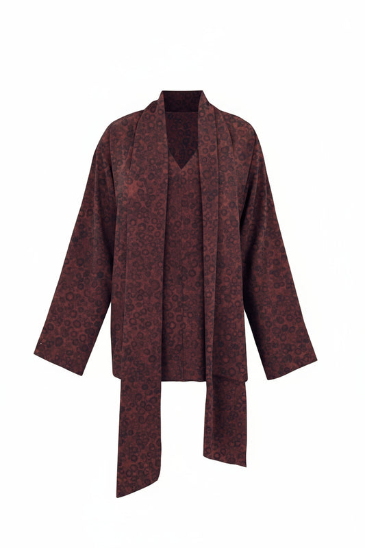 Deep, hoop print silk top