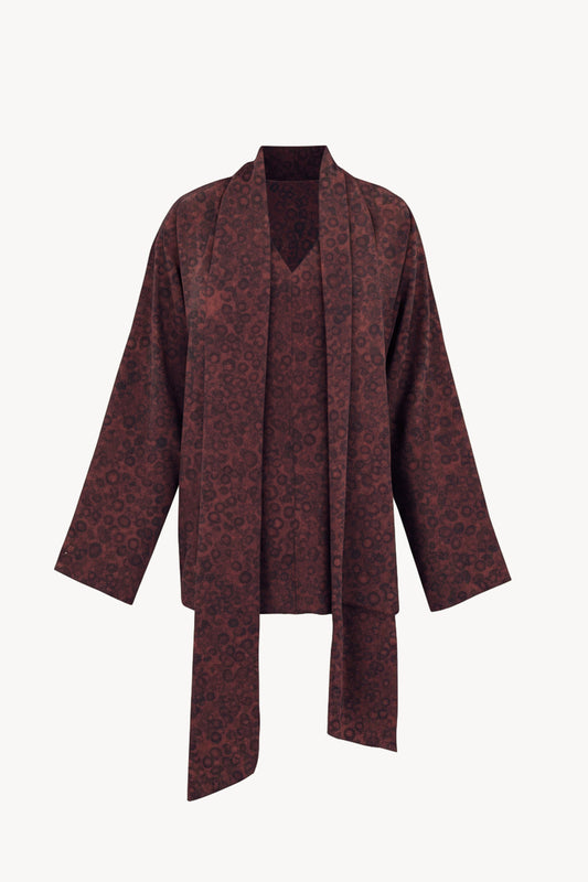 Deep, hoop print silk top