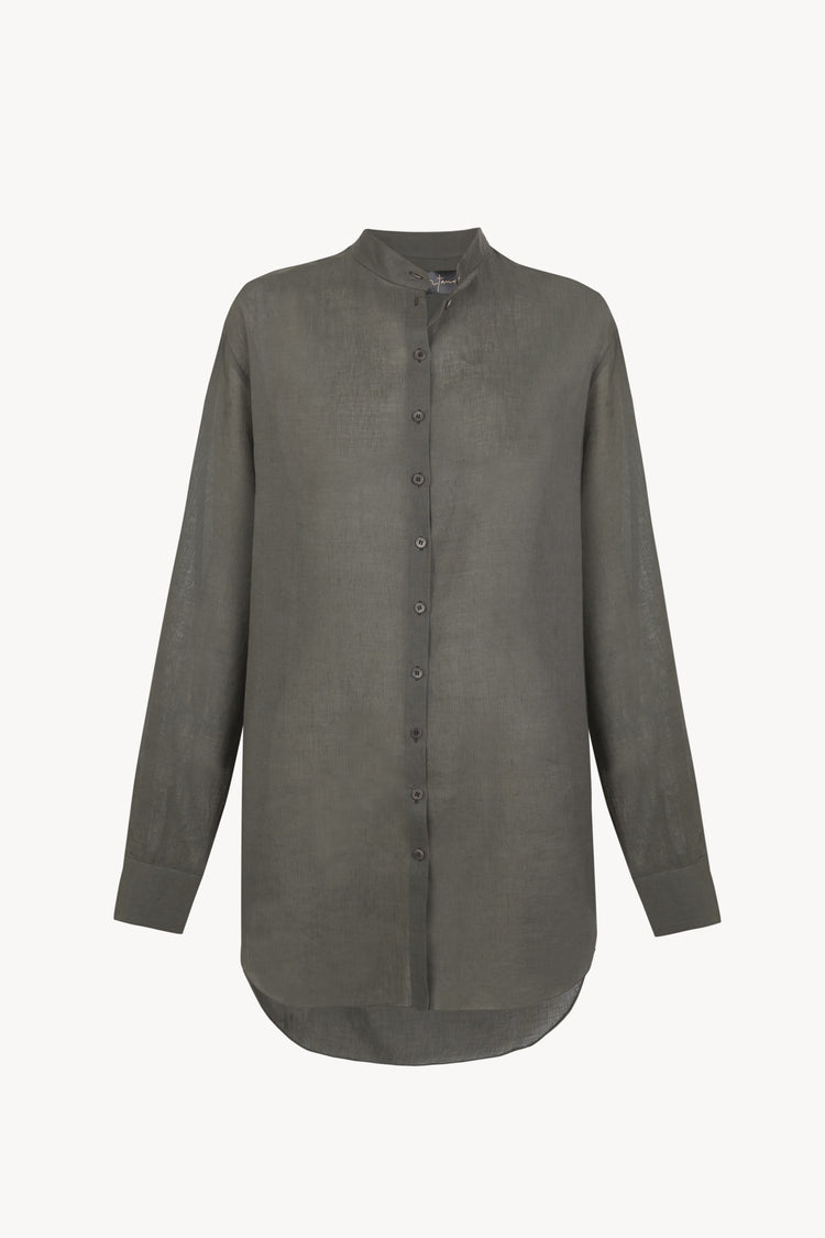 Raoul, camisa de algodon y lino gris oscuro