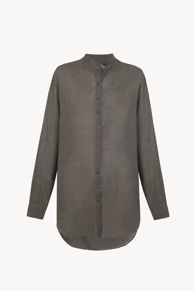 Raoul, camisa de algodon y lino gris oscuro