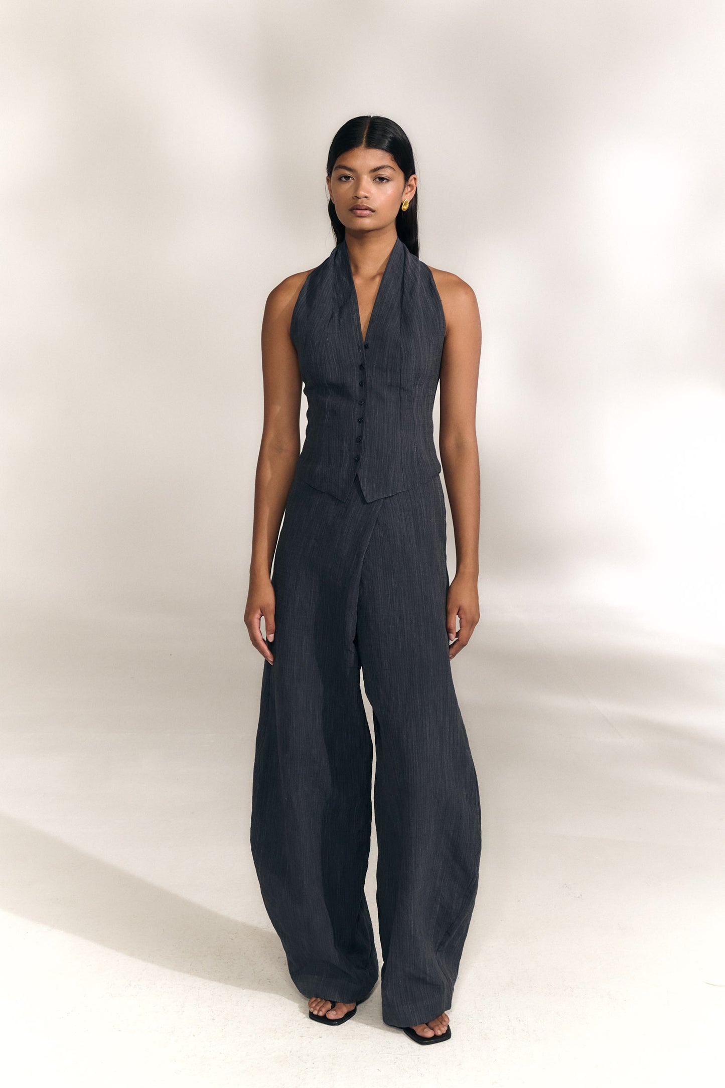 Marina, pantalon envolvente denim oscuro