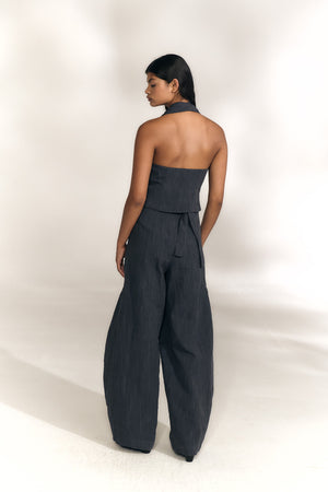 Marina, pantalon envolvente denim oscuro