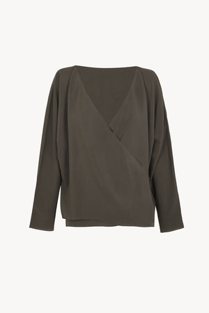 Sara, dark grey crossed silk top