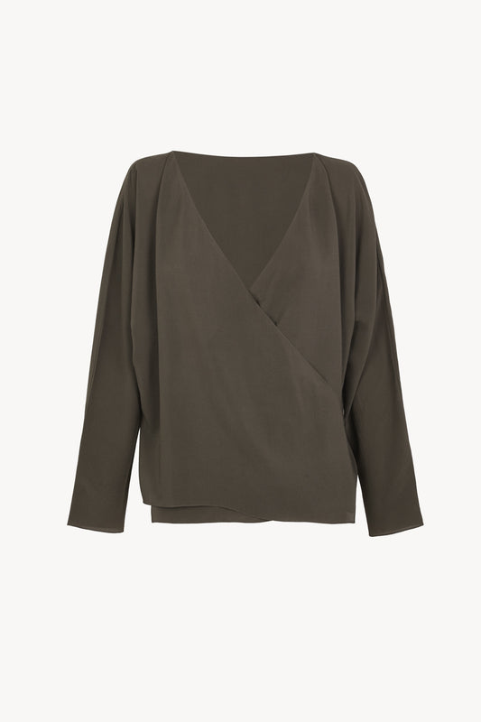 Sara, dark grey crossed silk top