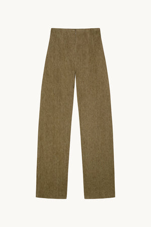 Tourmaline, khaki jacquard linen trousers
