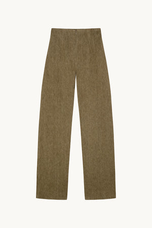 Tourmaline, khaki jacquard linen trousers