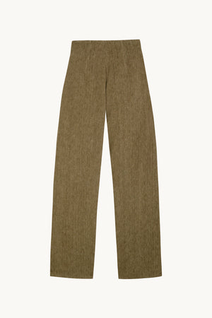 Tourmaline, khaki jacquard linen trousers