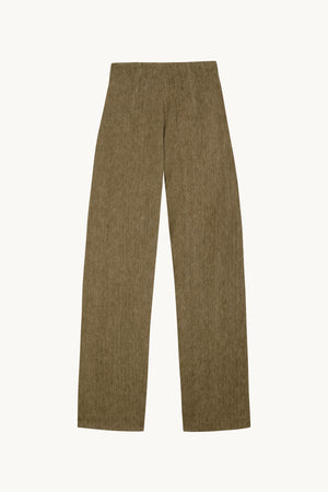 Tourmaline, khaki jacquard linen trousers
