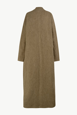 Tourmaline, khaki jacquard linen coat