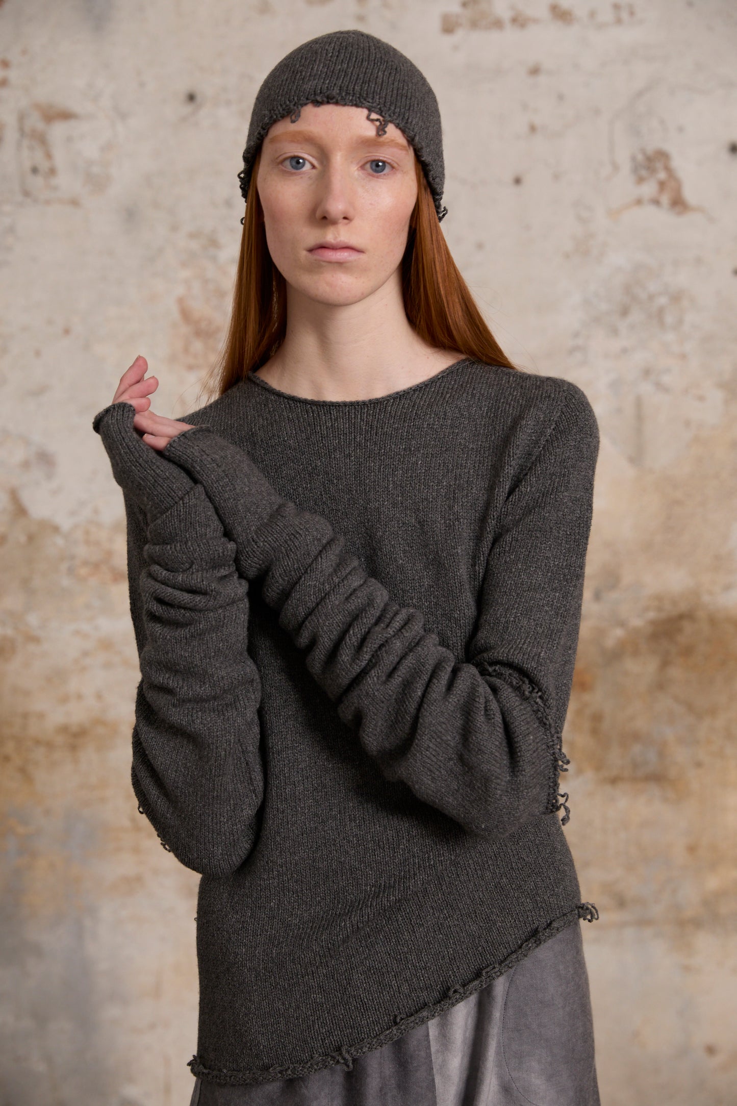 Winter, gray melange wool and cashmere sweater