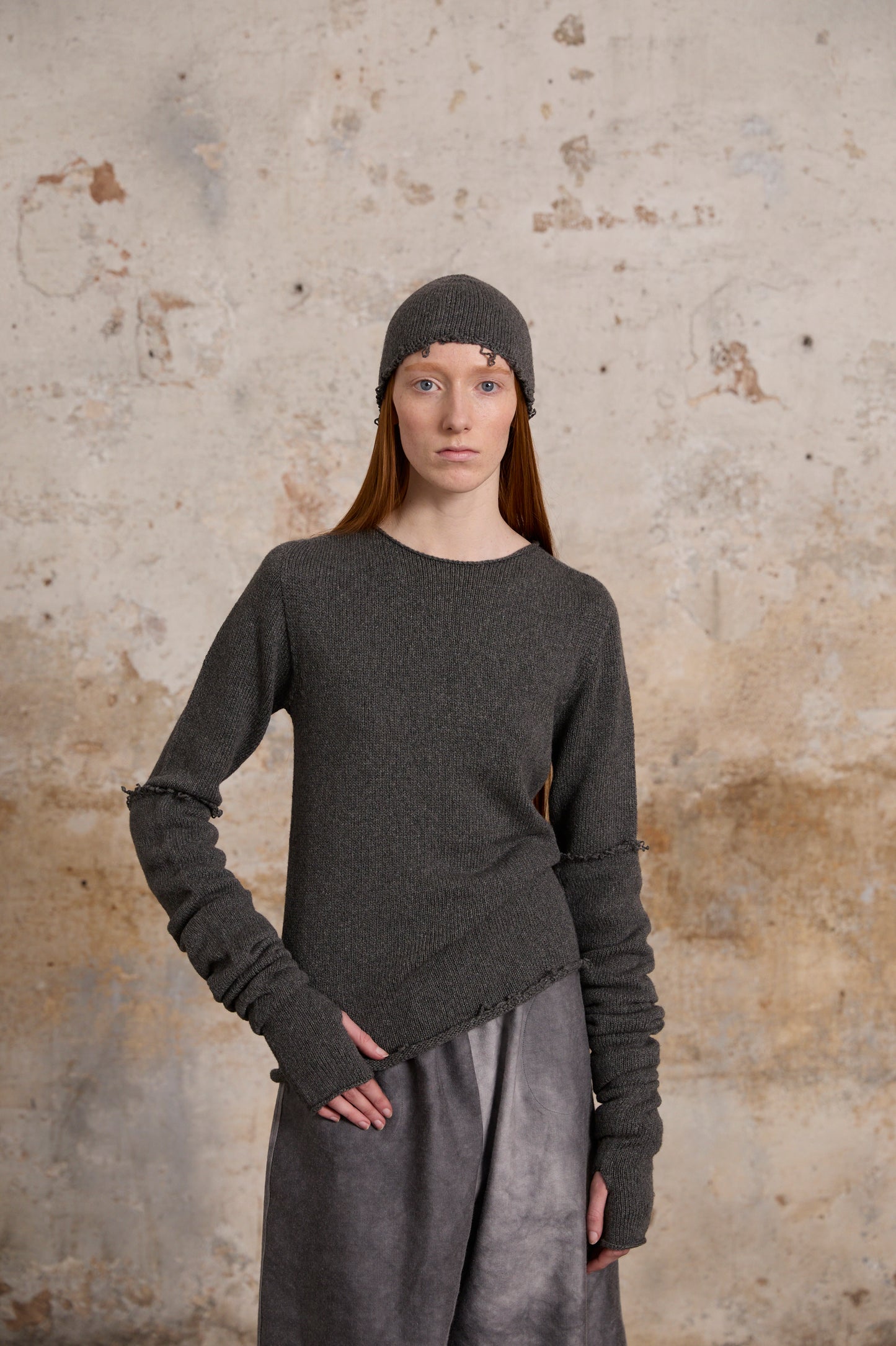 Winter, gray melange wool and cashmere sweater