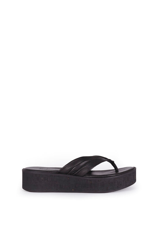 Ada, black leather flip-flops