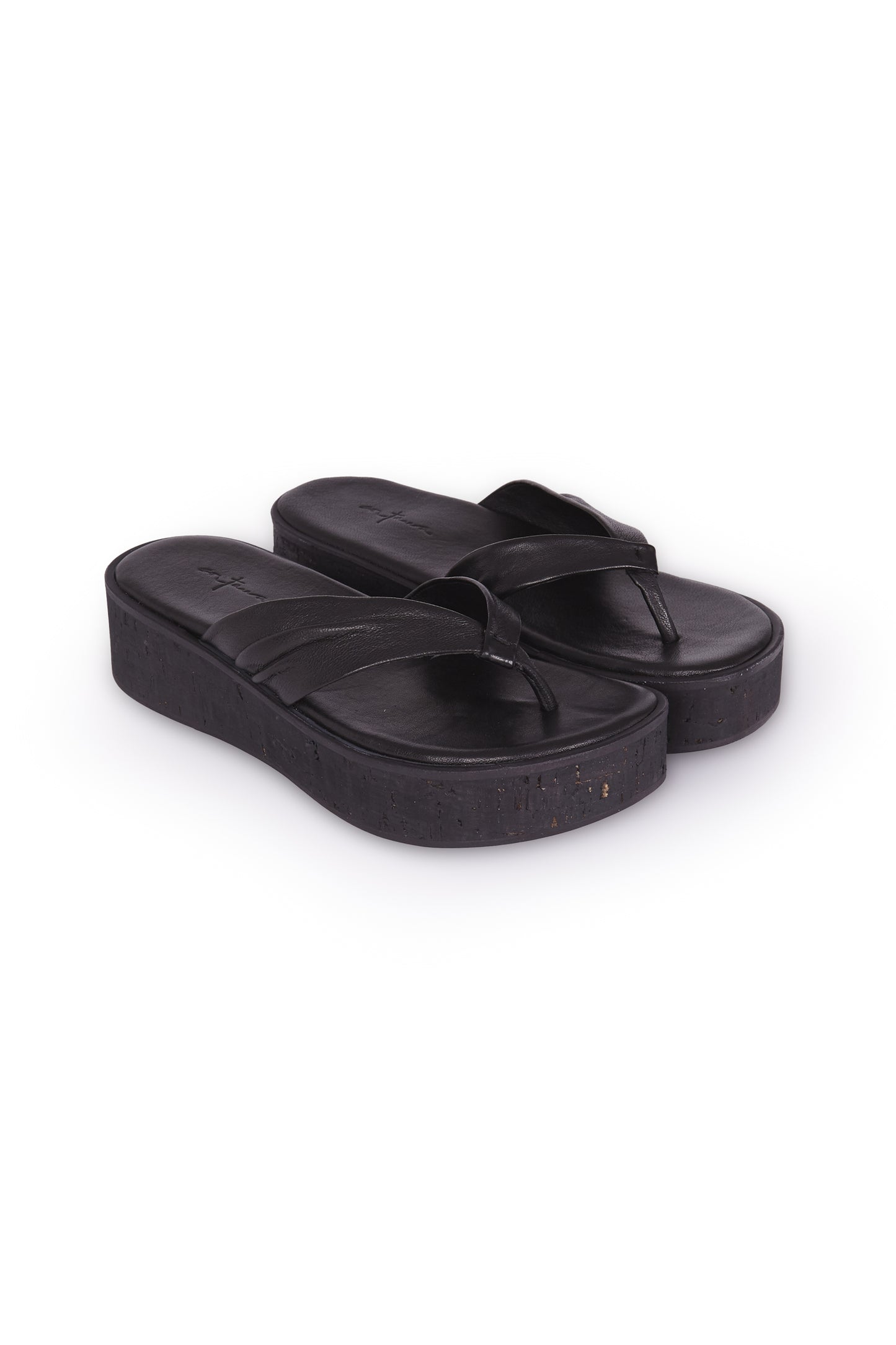 Ada, black leather flip-flops