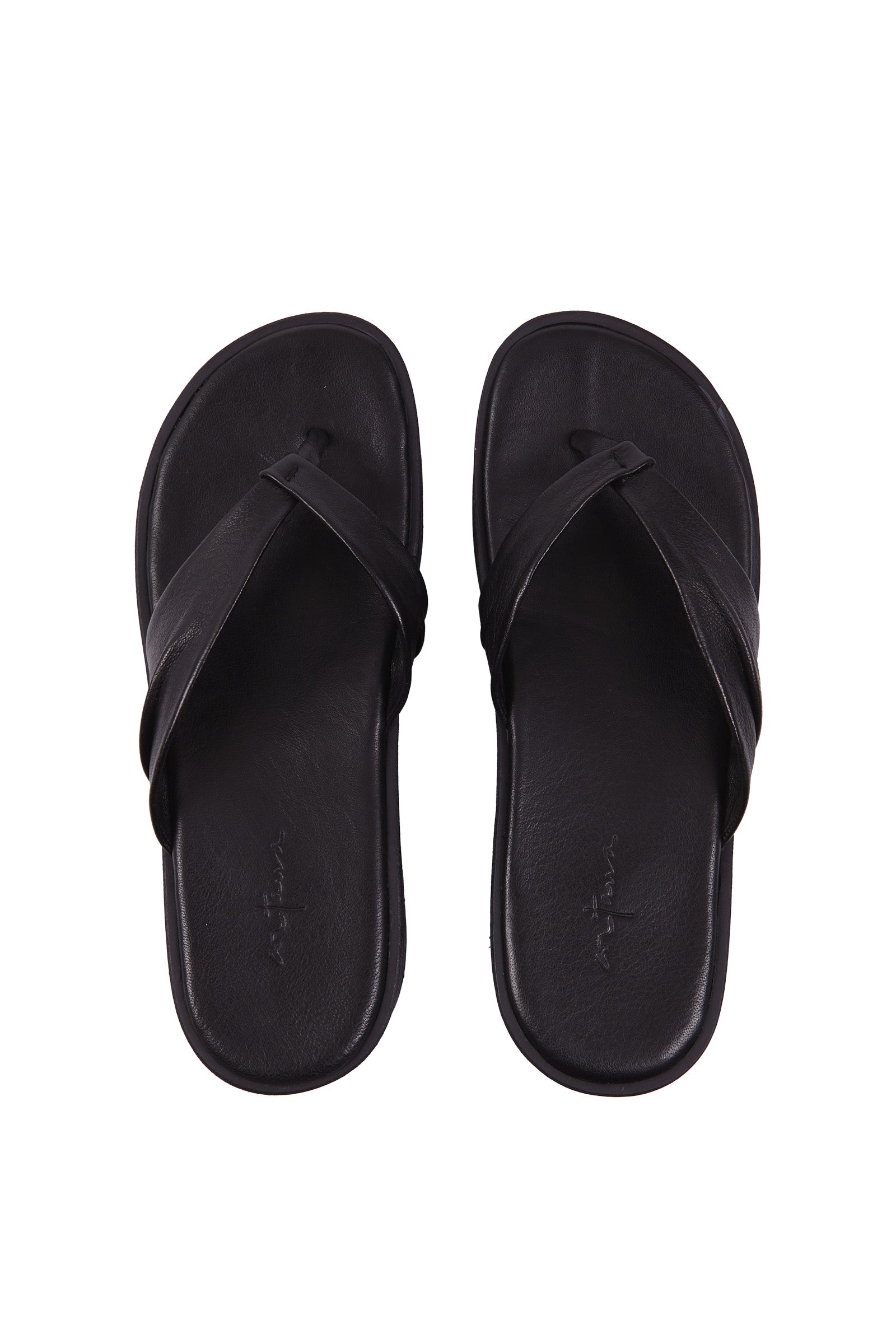 Cortana Ada black leather flip flops