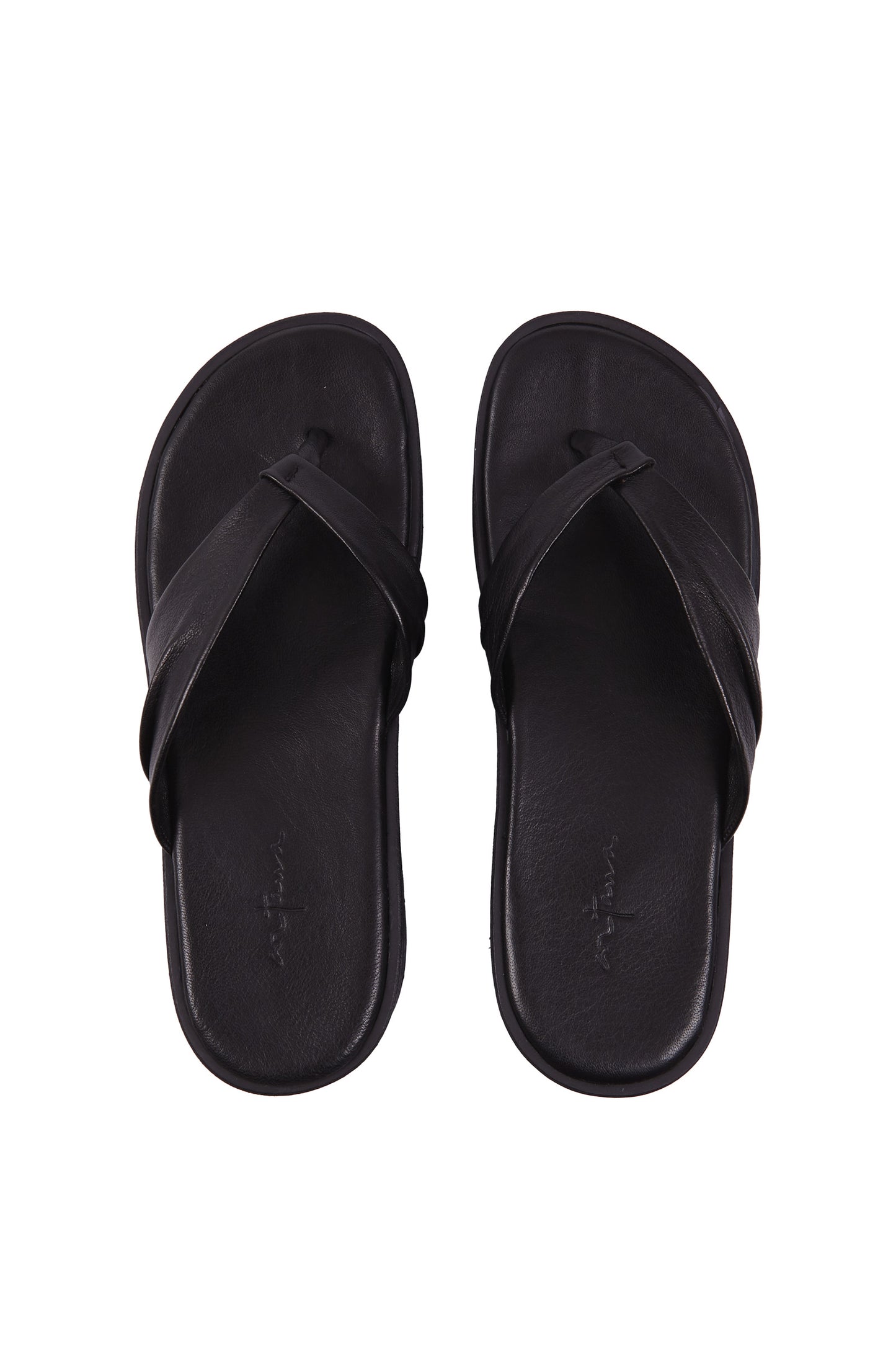 Ada, black leather flip-flops