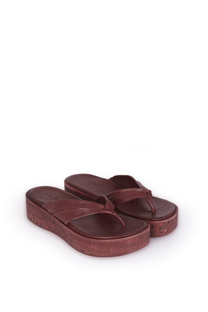 Ada, burgundy leather flip-flops