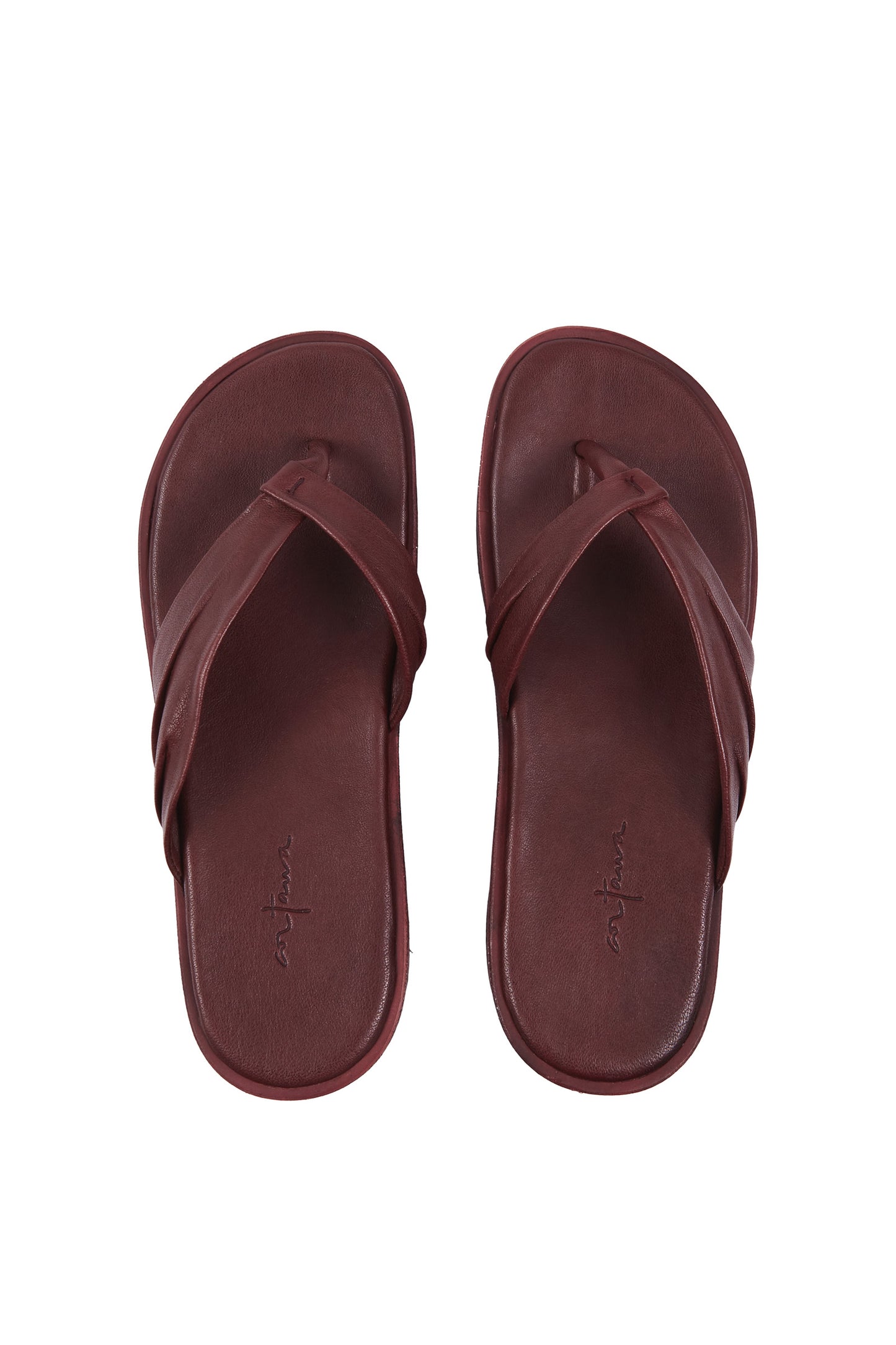 Ada, burgundy leather flip-flops