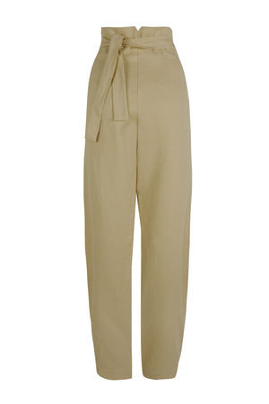 After, beige virgin wool and linen trousers
