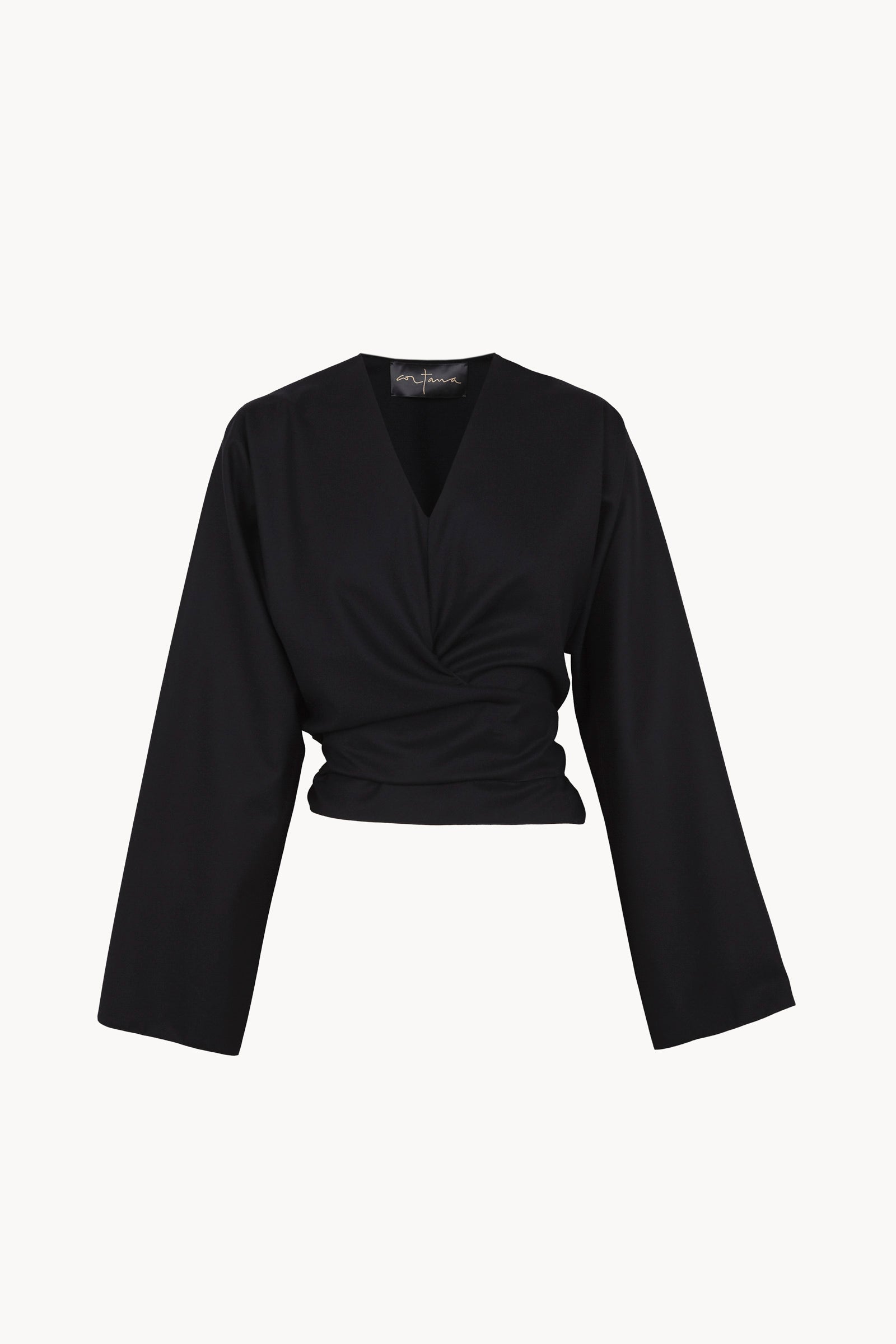 Ahora, black virgin wool crossover top