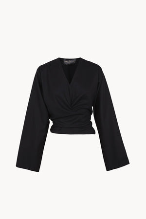 Ahora, top cruzado negro de lana virgen