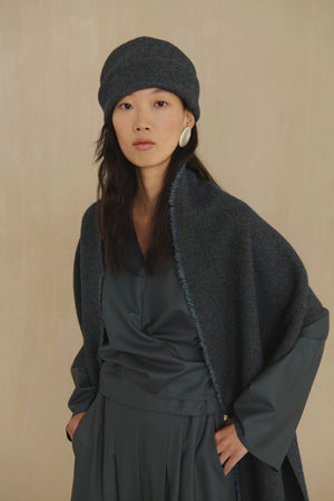 Nur, blue melange wool and cotton long scarf