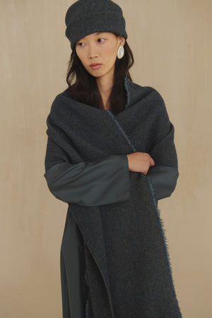 Nur, blue melange wool and cotton long scarf