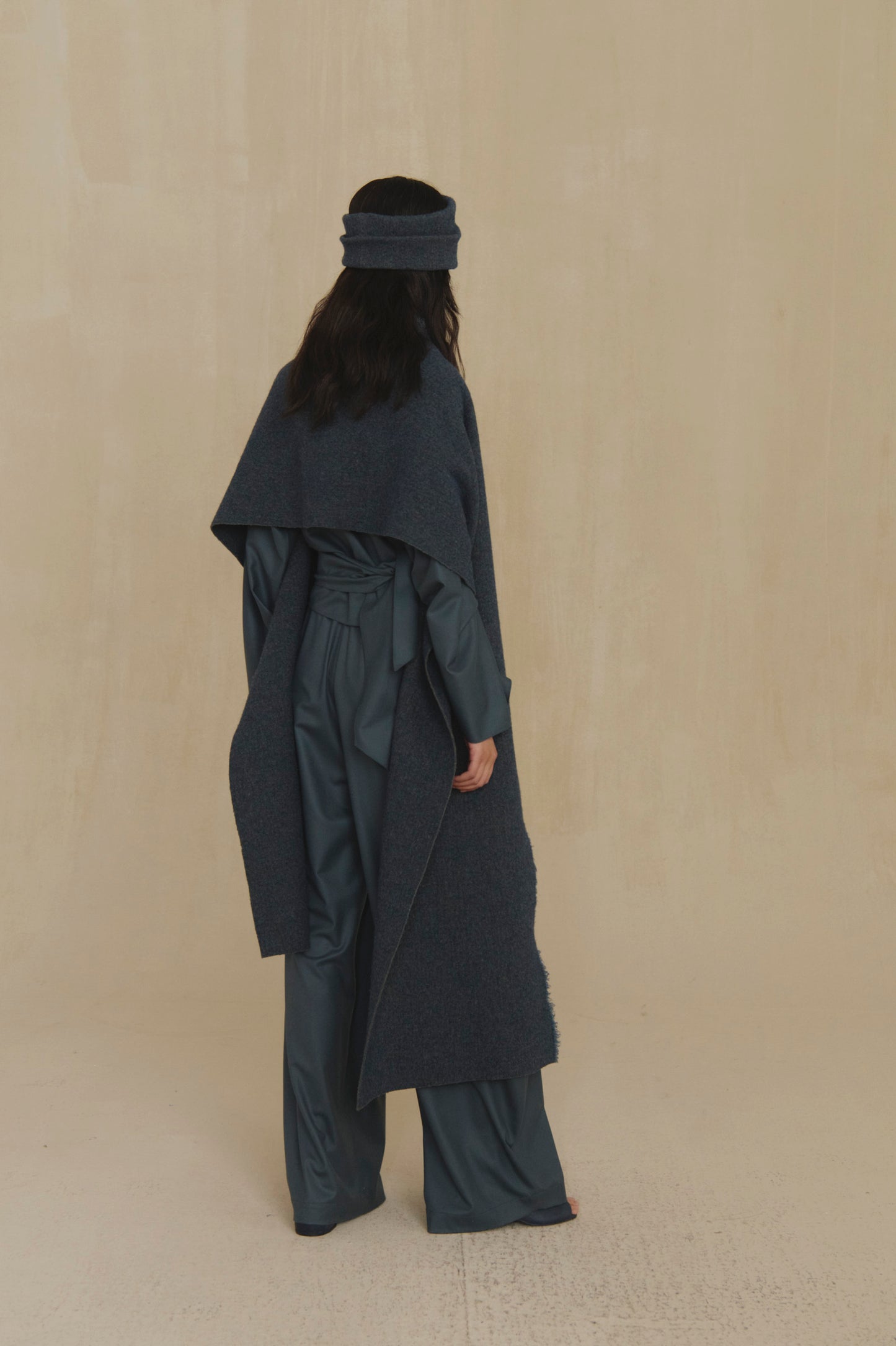 Nur, blue melange wool and cotton long scarf
